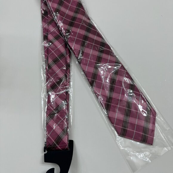 Neck Tie - Men's - Pink/ Black/ Silver Plaid Design- NWT - Picture 3 of 3